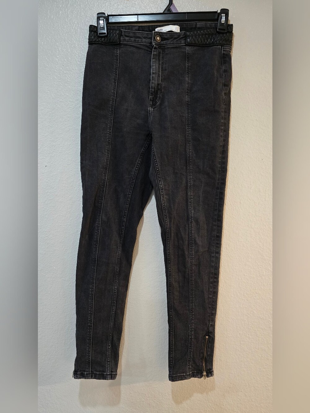 Zara Women's Charcoal Skinny Jeans with Ankle Zips Size 10